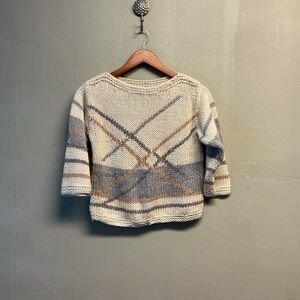 Cozy Knit Crew Neck Sweater - Cream and Gray